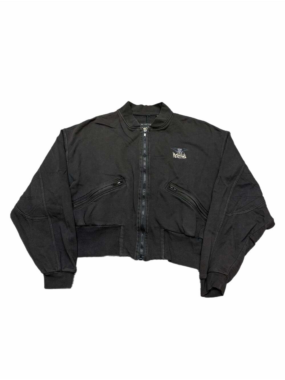 Vintage 90s Mossimo Cropped Sweatshirt full zip emo embroidery Women’s Medium